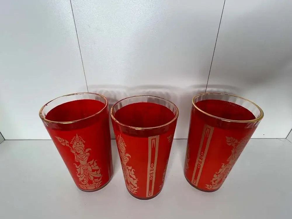 Set of 3 Vintage Mid Century Thai Goddess Lakshmi 14 Oz. Glasses